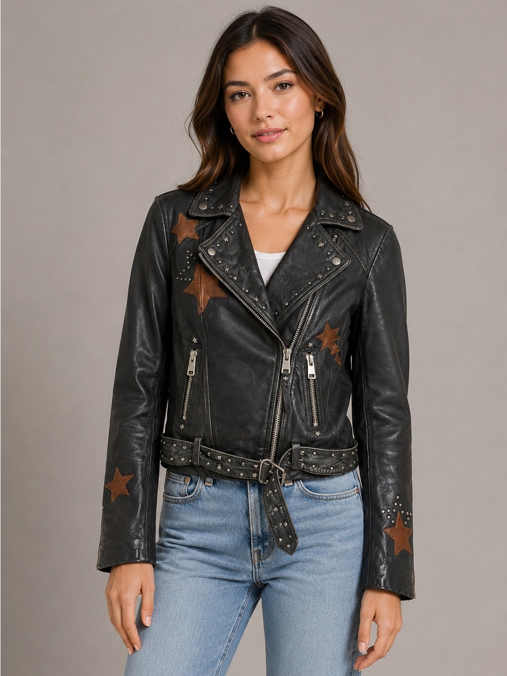 Leibeskind Leather Embellished Jacket Size S